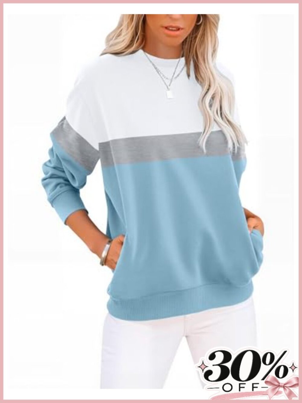 Womens Cotton Blend Crew Neck Lightweight Pullover Sweatshirt with Pockets